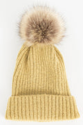 Women Solid Pattern Trendy Hair Ball Attached Lovely Knitted Hat