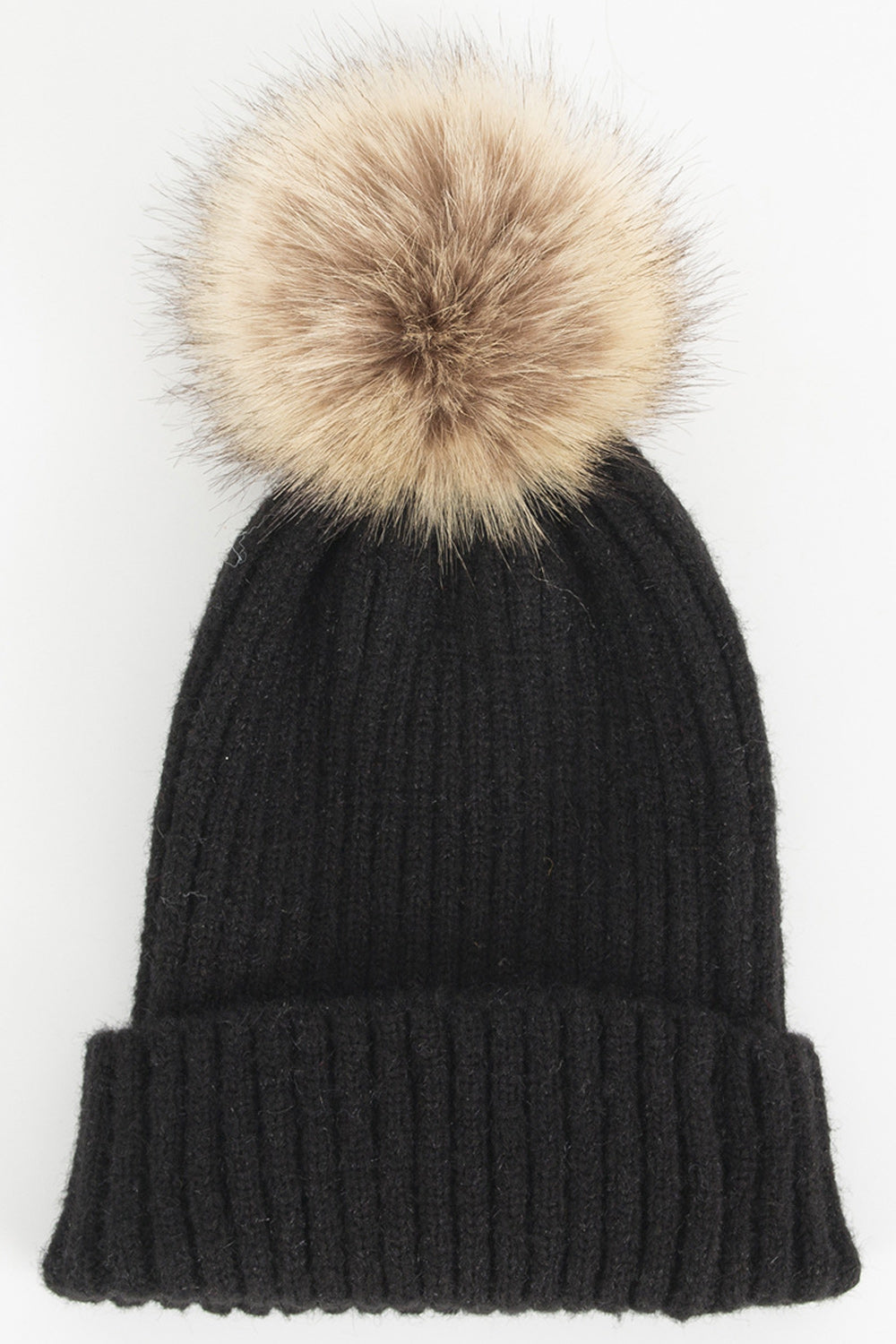 Women Solid Pattern Trendy Hair Ball Attached Lovely Knitted Hat