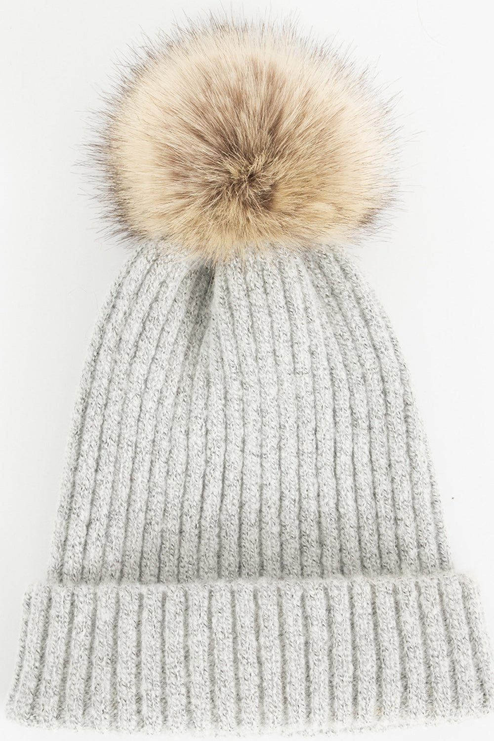 Women Solid Pattern Trendy Hair Ball Attached Lovely Knitted Hat