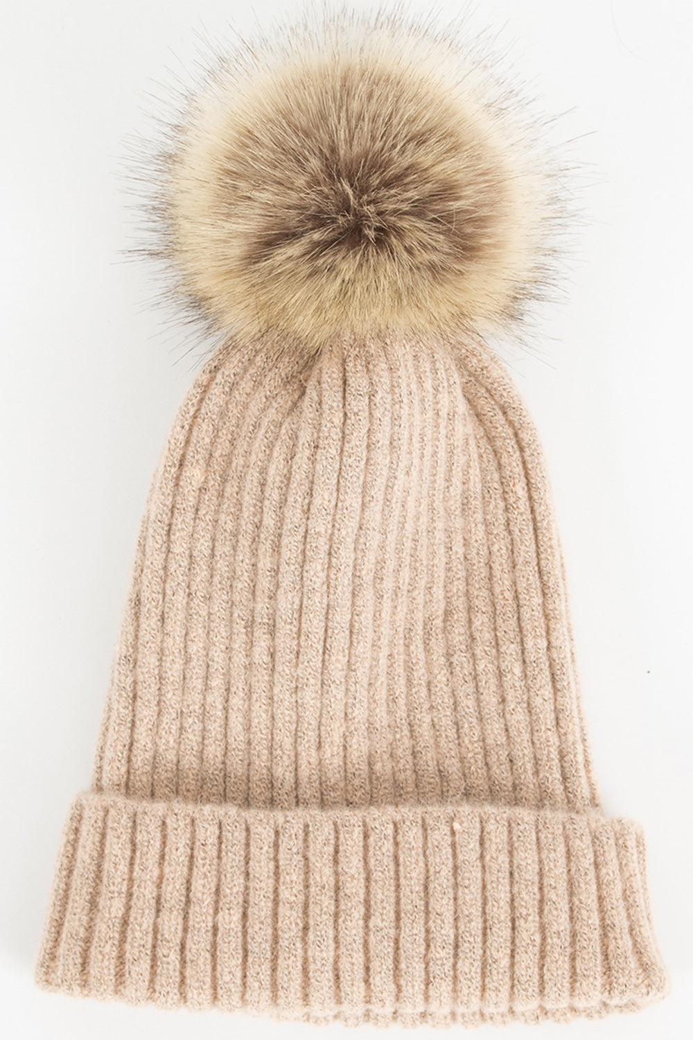 Women Solid Pattern Trendy Hair Ball Attached Lovely Knitted Hat