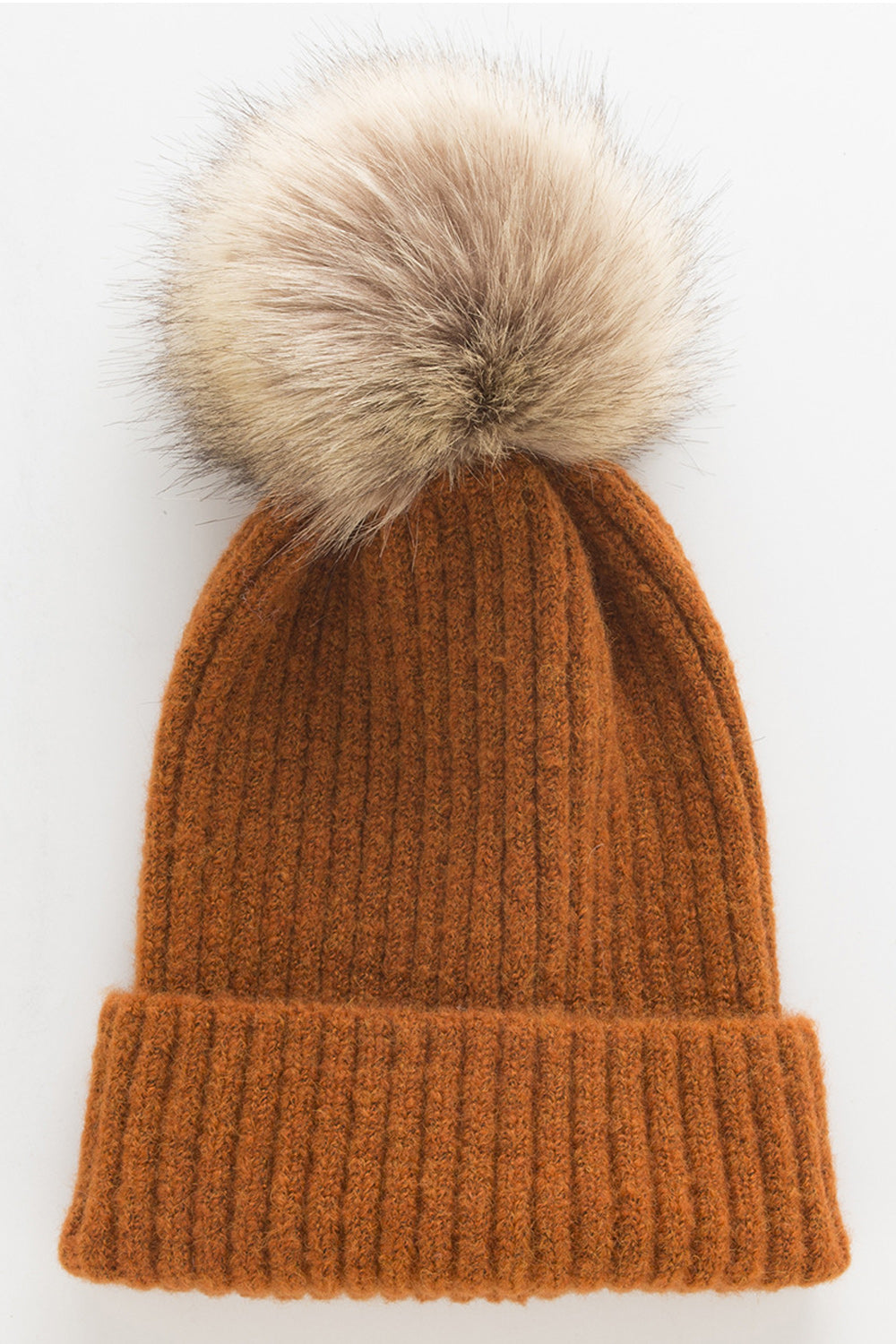 Women Solid Pattern Trendy Hair Ball Attached Lovely Knitted Hat