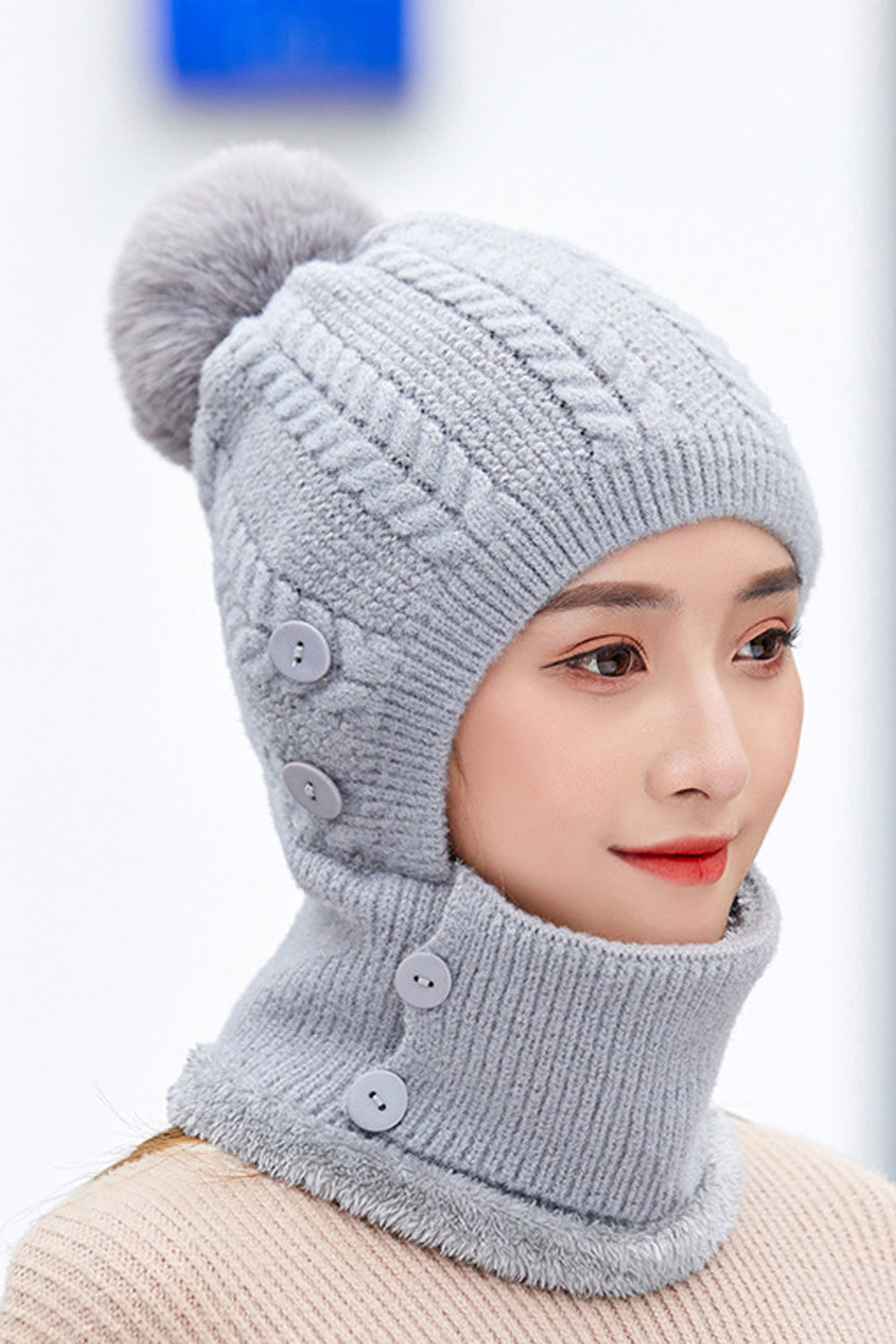 Women Pretty Hair Ball Attached Cozy Winter Breathable Knitted Hat