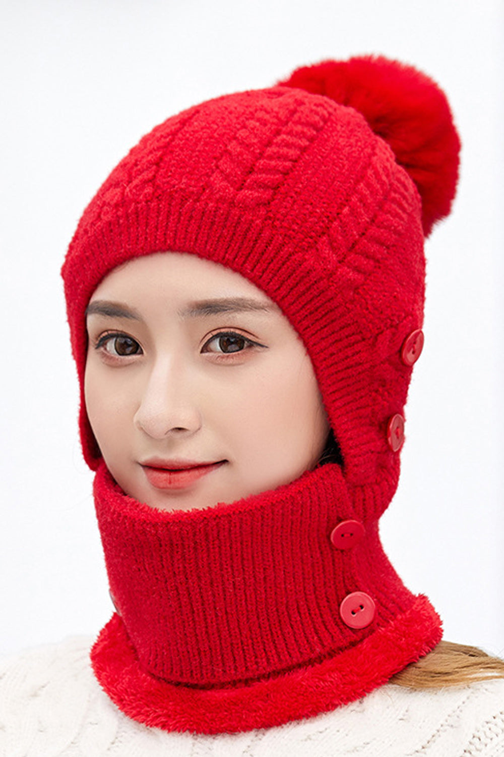 Women Pretty Hair Ball Attached Cozy Winter Breathable Knitted Hat
