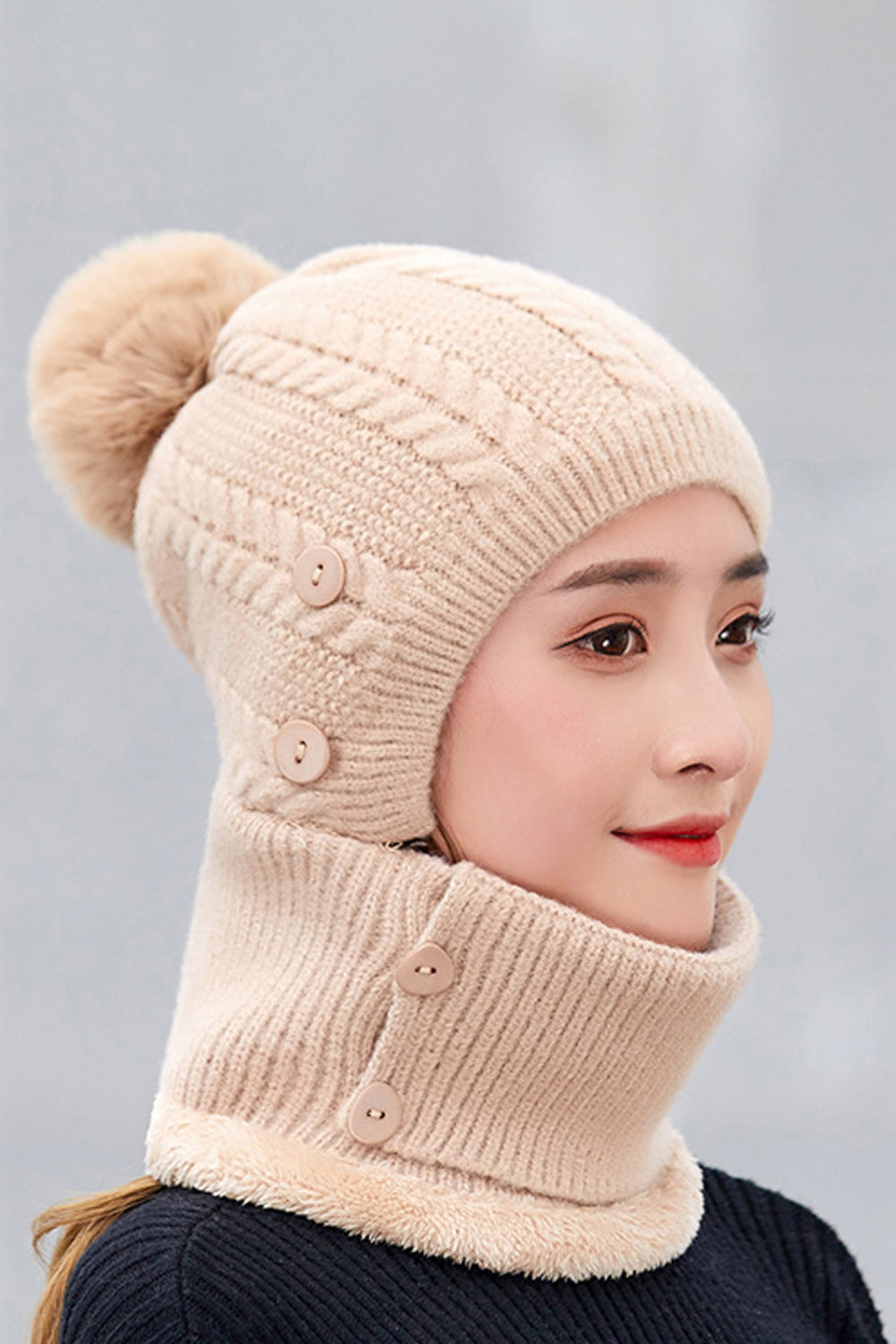 Women Pretty Hair Ball Attached Cozy Winter Breathable Knitted Hat