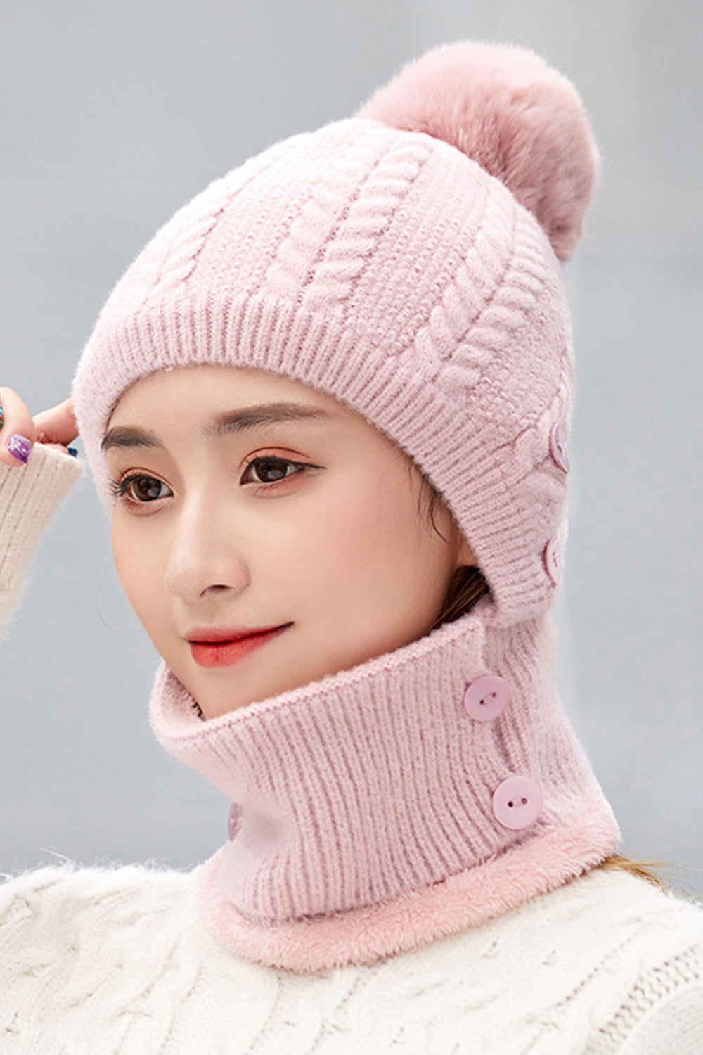 Women Pretty Hair Ball Attached Cozy Winter Breathable Knitted Hat