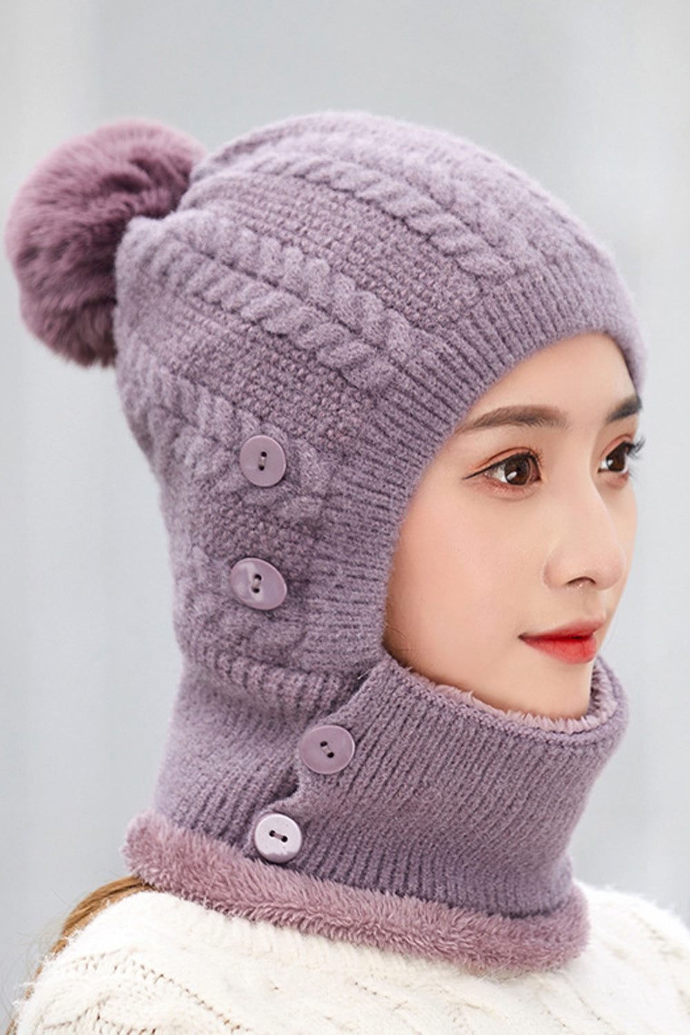 Women Pretty Hair Ball Attached Cozy Winter Breathable Knitted Hat