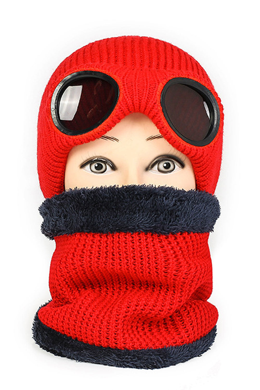 Women Warm Face Protection Glasses Cozy Knitted Hat