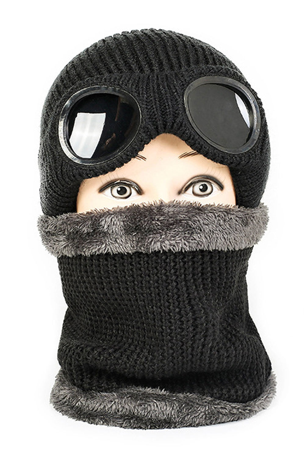 Women Warm Face Protection Glasses Cozy Knitted Hat