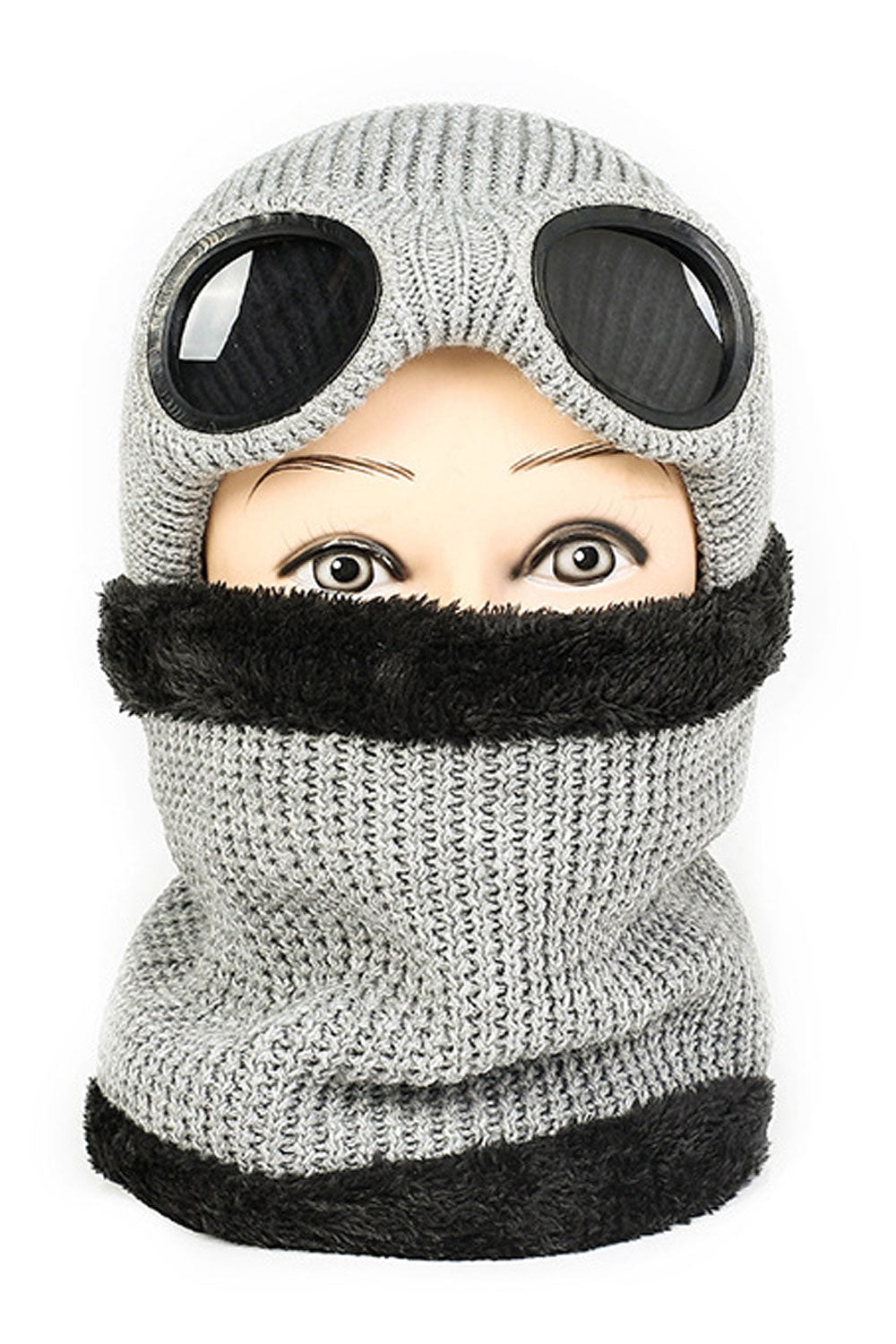 Women Warm Face Protection Glasses Cozy Knitted Hat