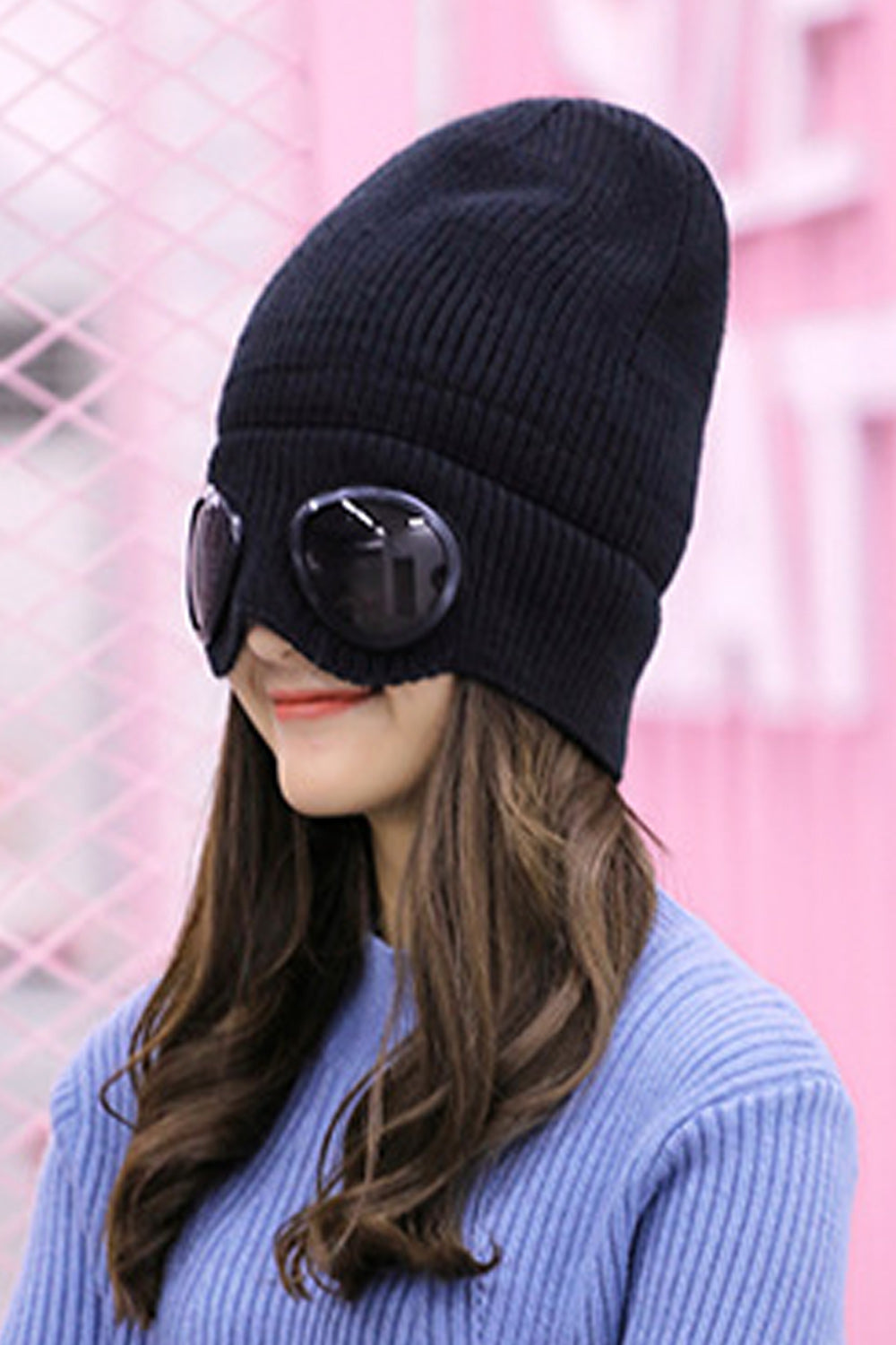 Women Warm Face Protection Glasses Cozy Knitted Hat