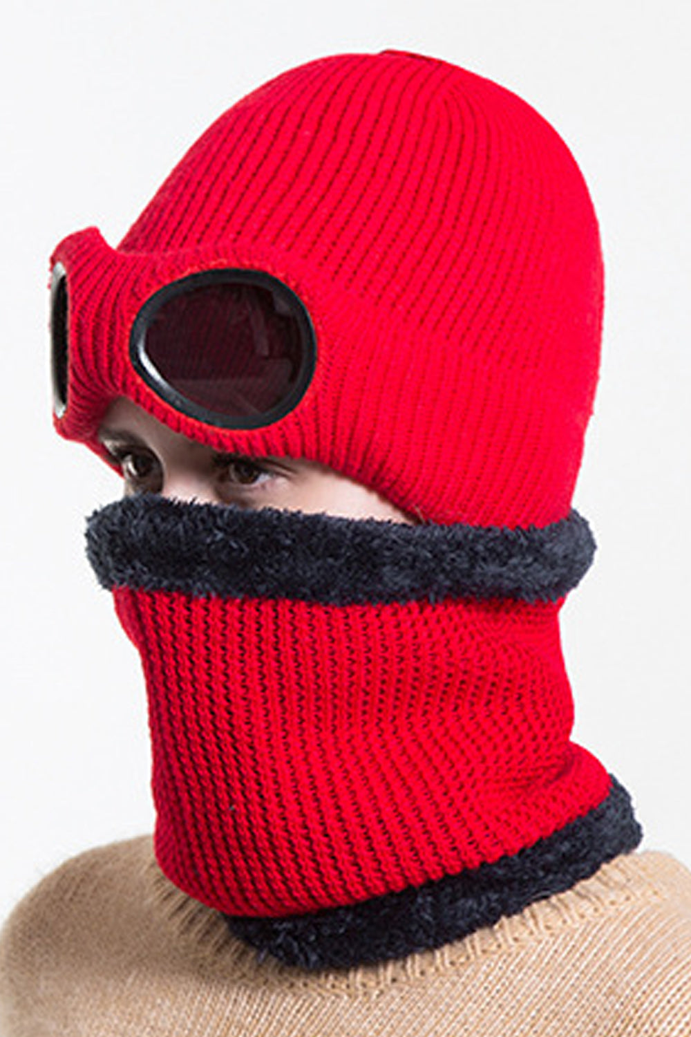Women Warm Face Protection Glasses Cozy Knitted Hat
