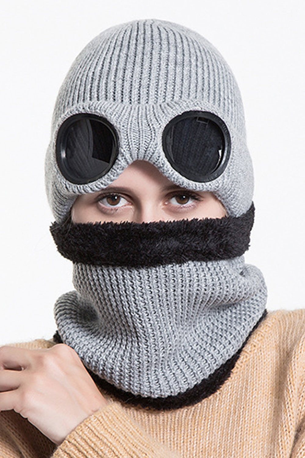 Women Warm Face Protection Glasses Cozy Knitted Hat