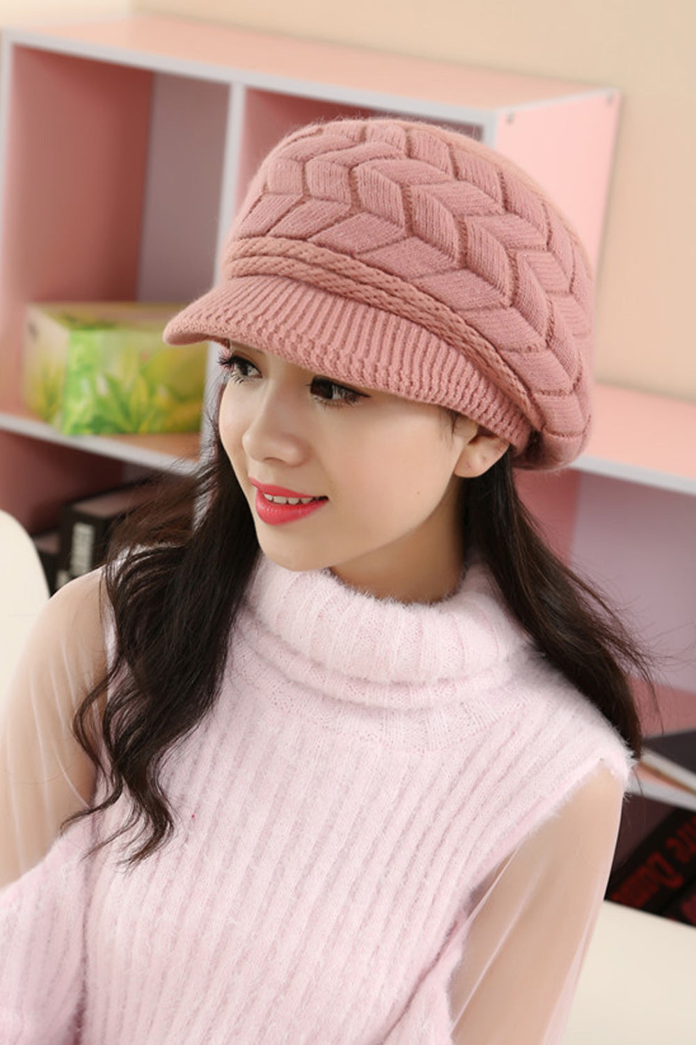 Women Thick Solid Pattern Beautiful Cozy Knitted Hat