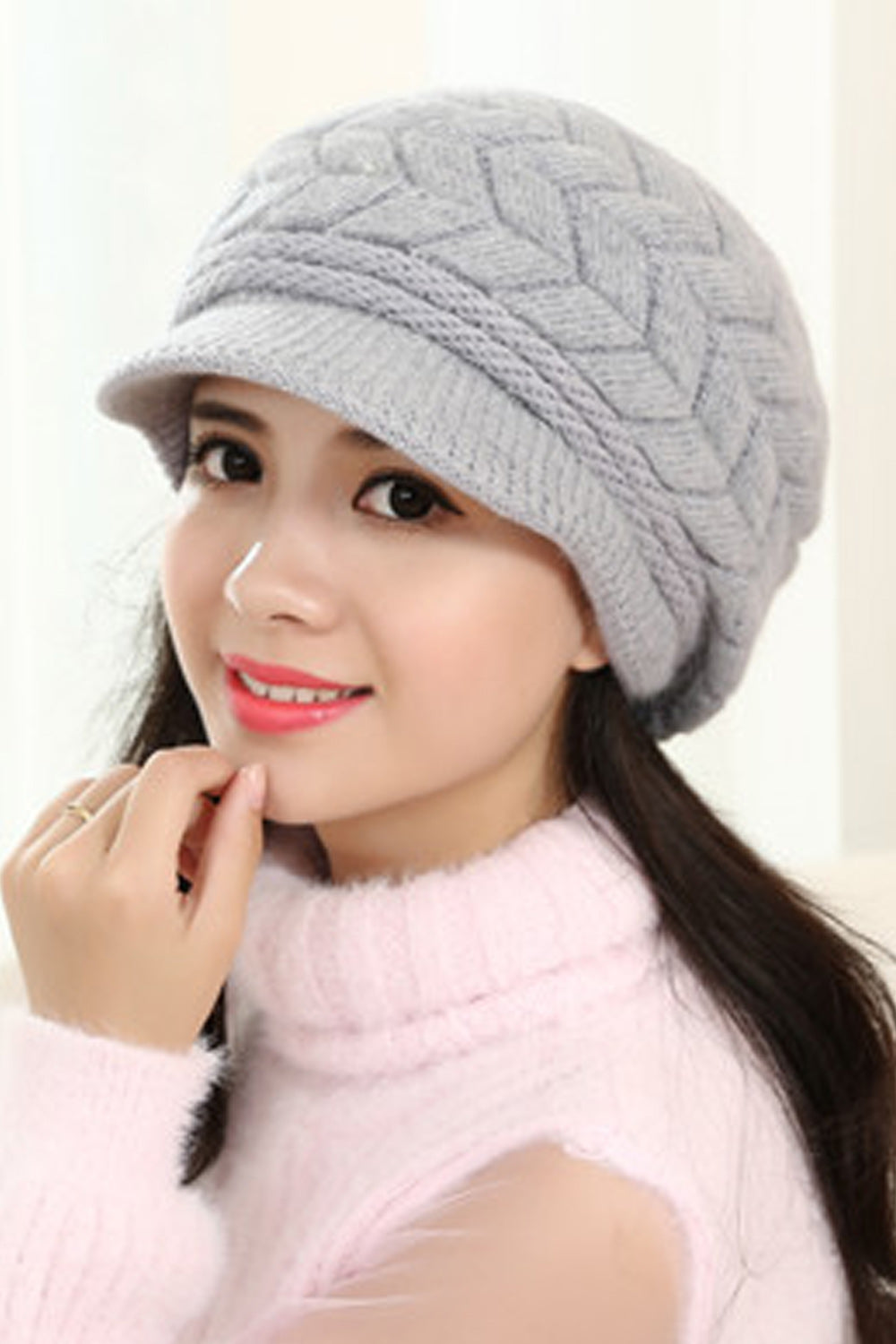 Women Thick Solid Pattern Beautiful Cozy Knitted Hat