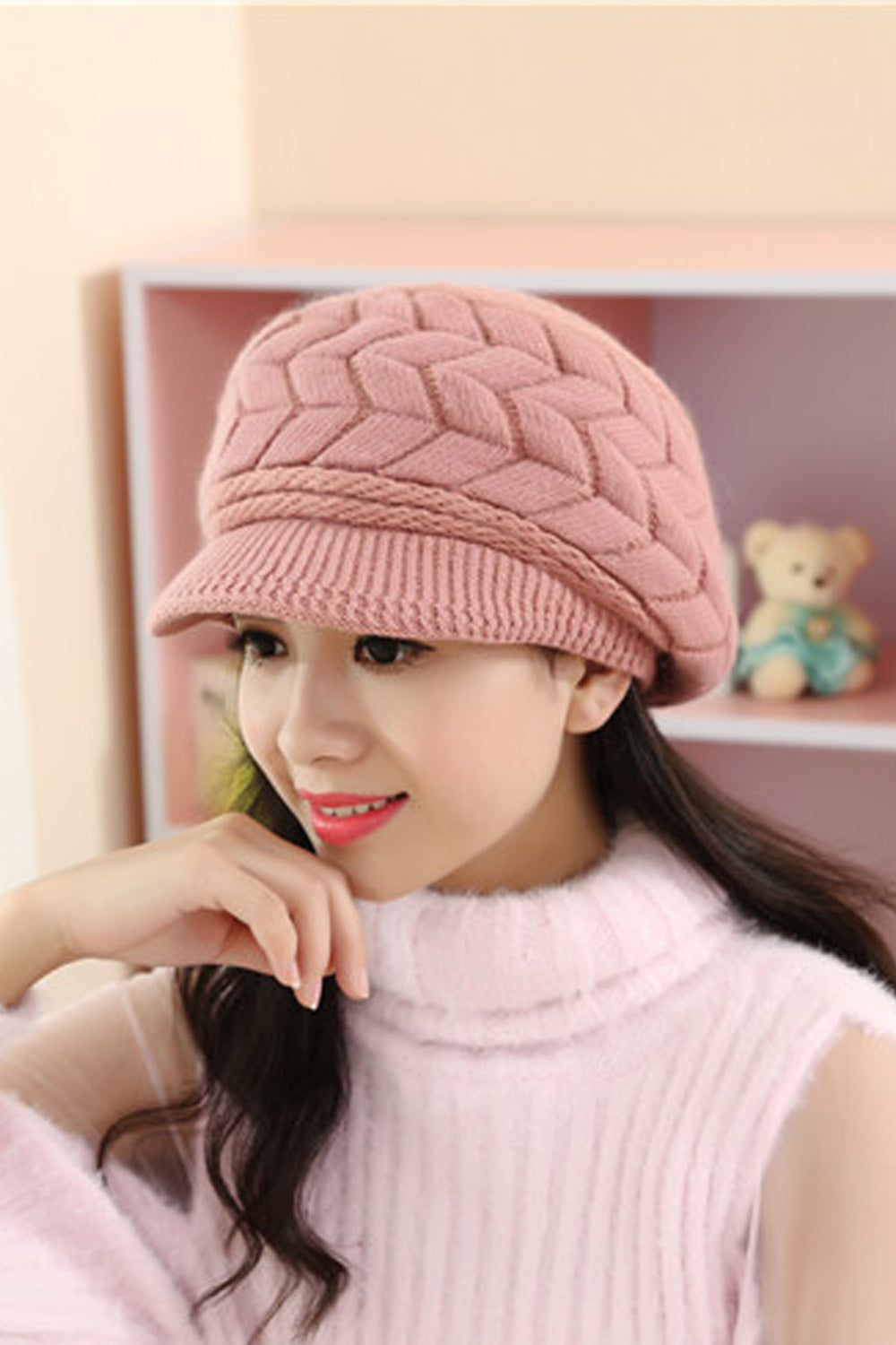 Women Thick Solid Pattern Beautiful Cozy Knitted Hat
