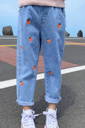 Kids Girls Belt Loop Easy Printed Pattern Cute Jeans
