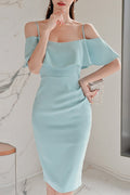 Women Summer Solid Pattern Relax Fit Breathable Strap Shoulder Dress
