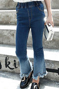 Kids Girls Slim Fit Double Shaded Elastic Waist Stretchy Jeans