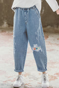 Kids Girls Stylish Loose Fit Shredded Denim Jeans