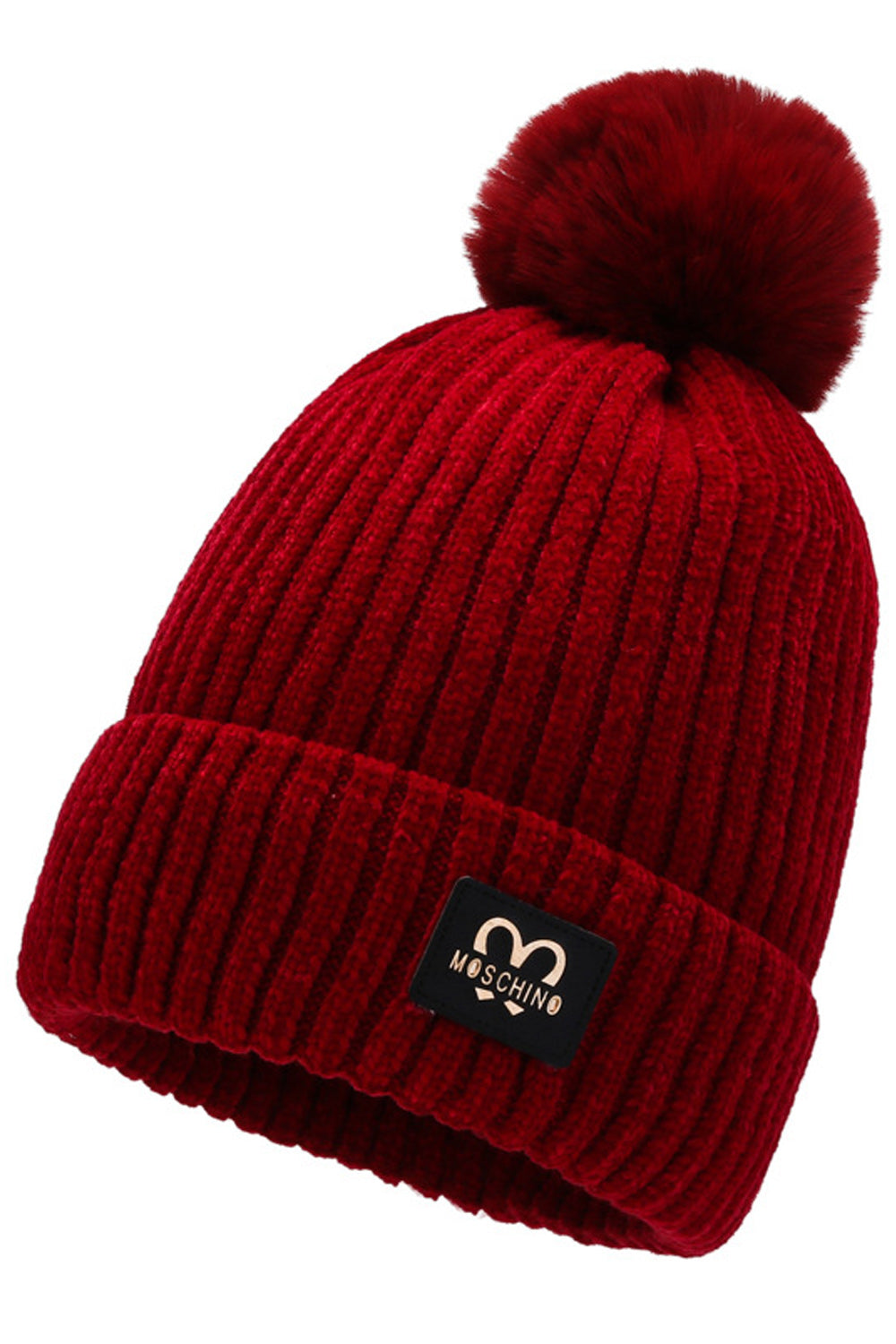 Women Amazing Solid Pattern Hair Ball Attached Cozy Knitted Hat