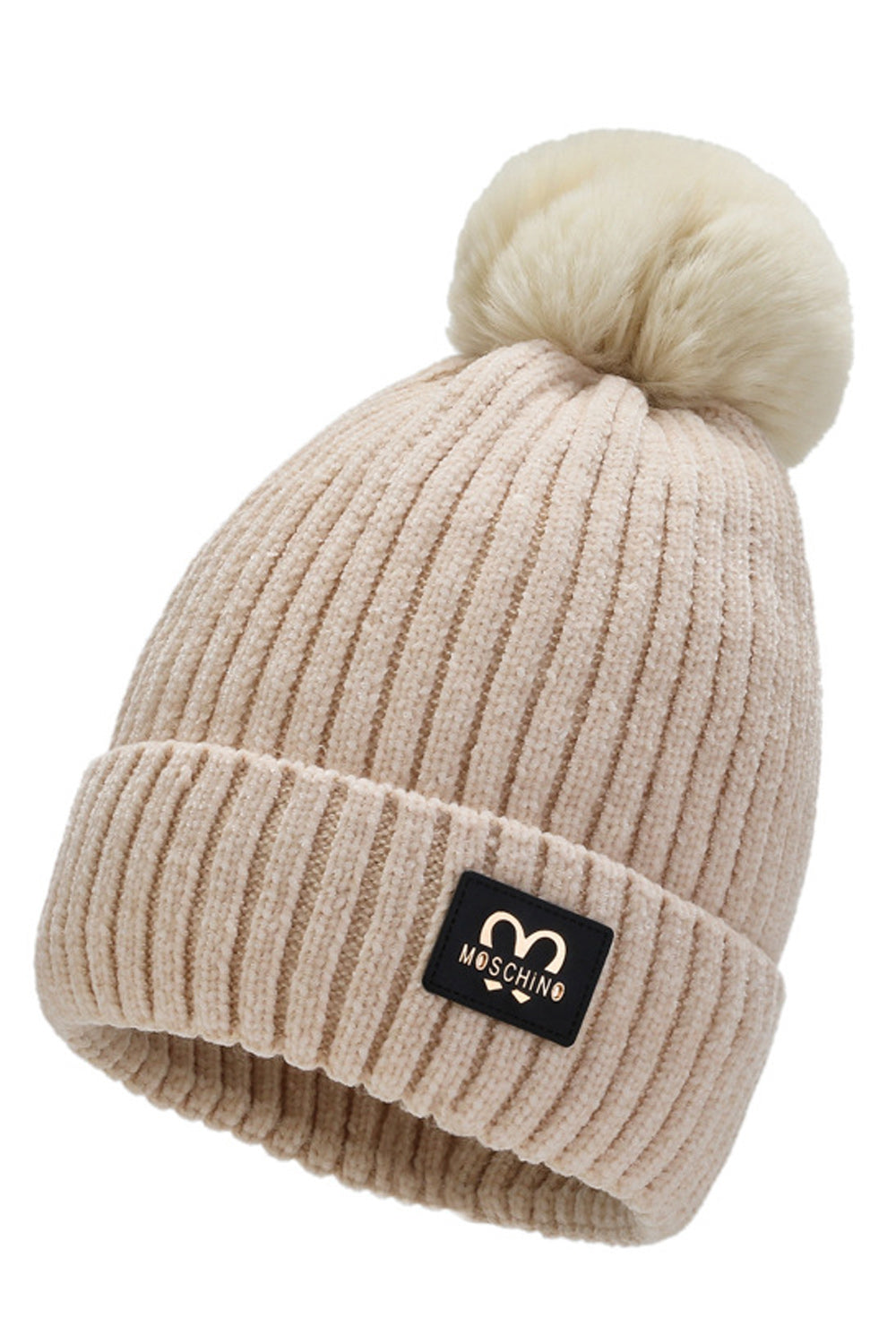 Women Amazing Solid Pattern Hair Ball Attached Cozy Knitted Hat