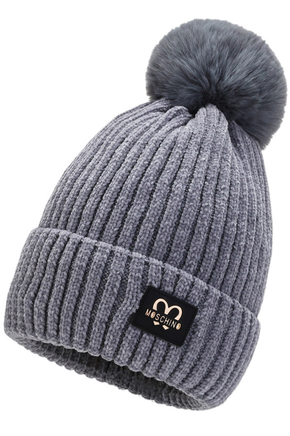 Women Amazing Solid Pattern Hair Ball Attached Cozy Knitted Hat