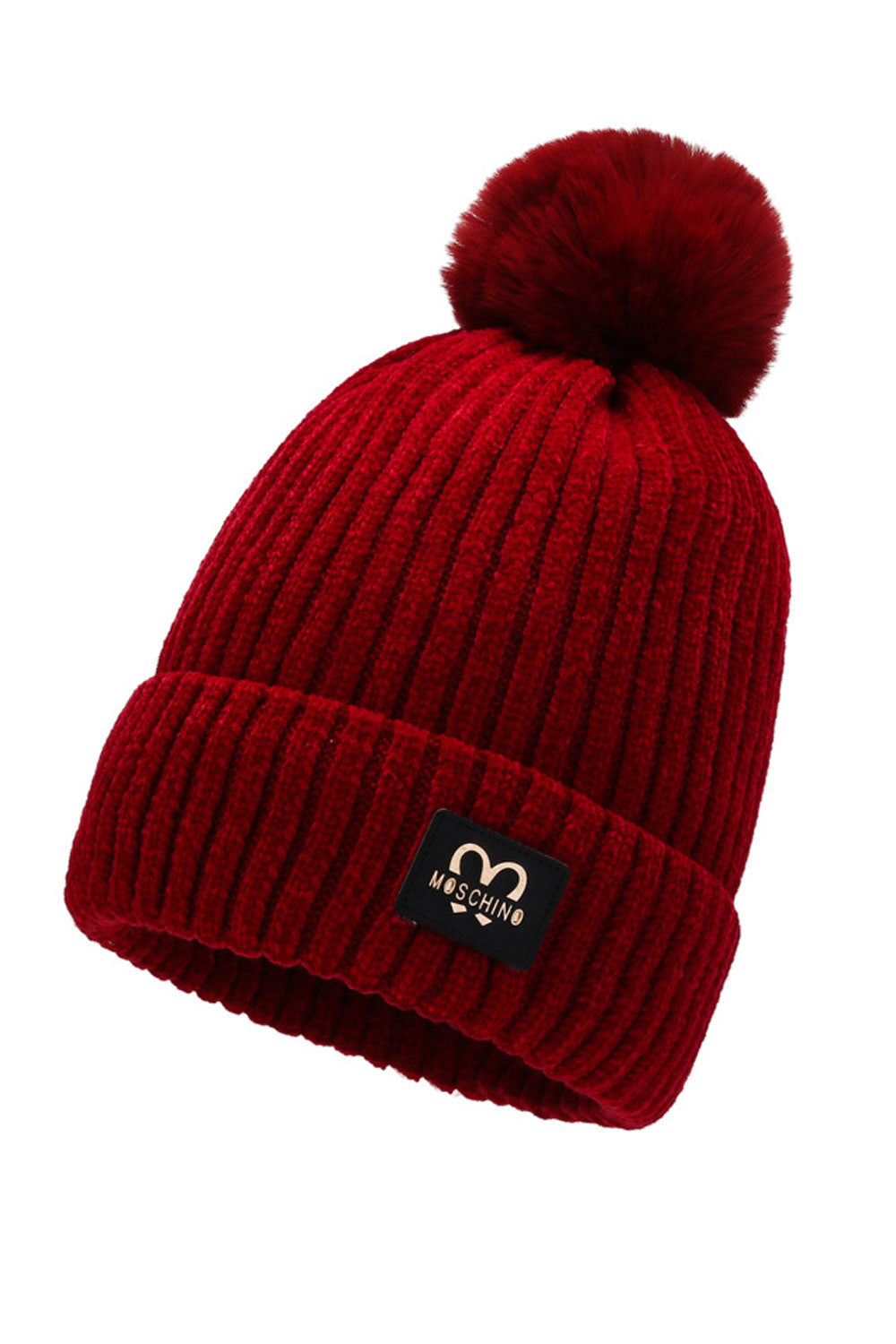 Women Amazing Solid Pattern Hair Ball Attached Cozy Knitted Hat