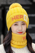 Women Classy Printed Pattern Hair Ball Attached Trendy Knitted Hat
