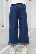 Kids Girls Solid Colored Comfortable Multi Pocket Styling Lovely Jeans