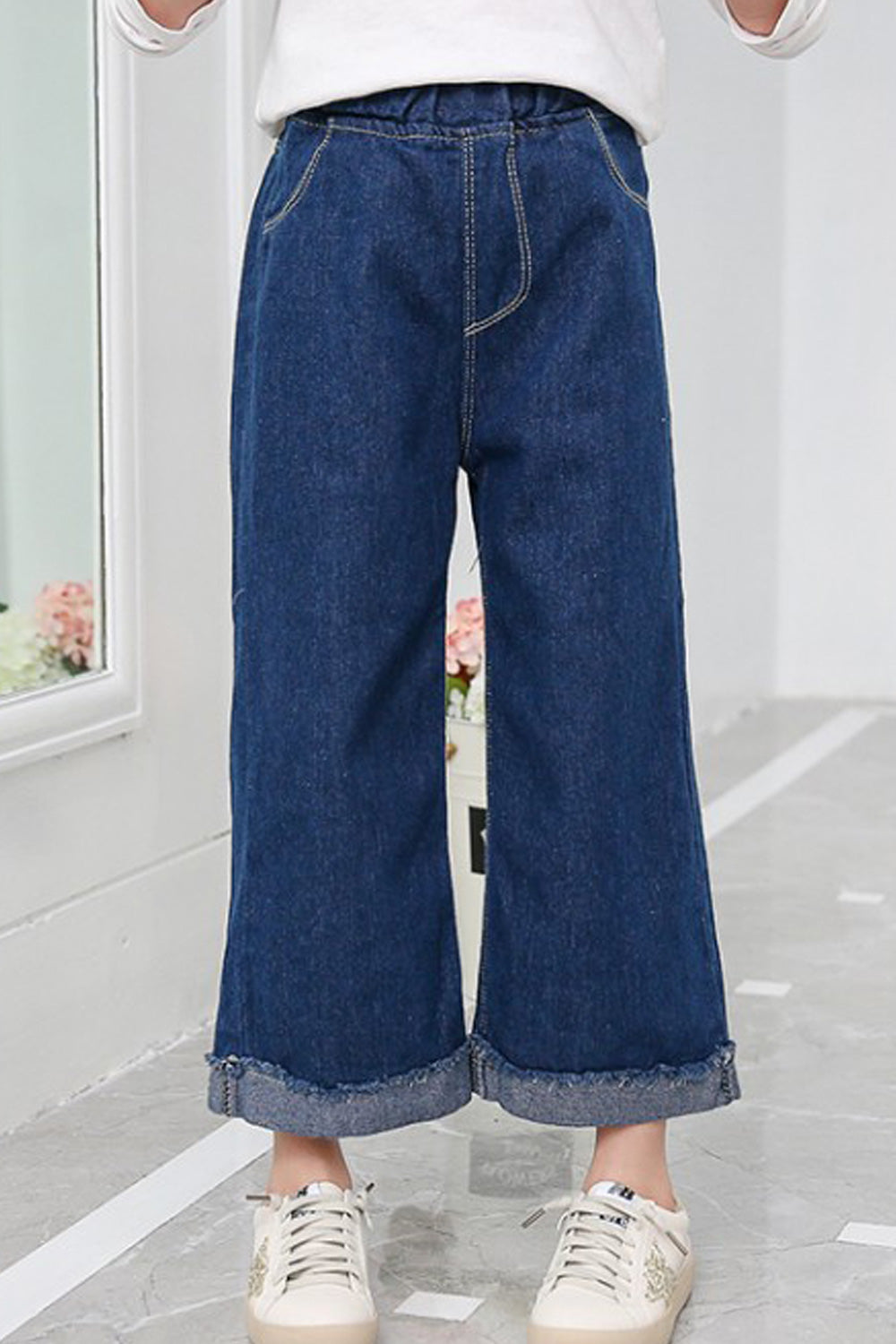 Kids Girls Solid Colored Comfortable Multi Pocket Styling Lovely Jeans
