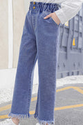 Kids Girls Loose Styled Elastic Waist Comfortable Soft Jeans