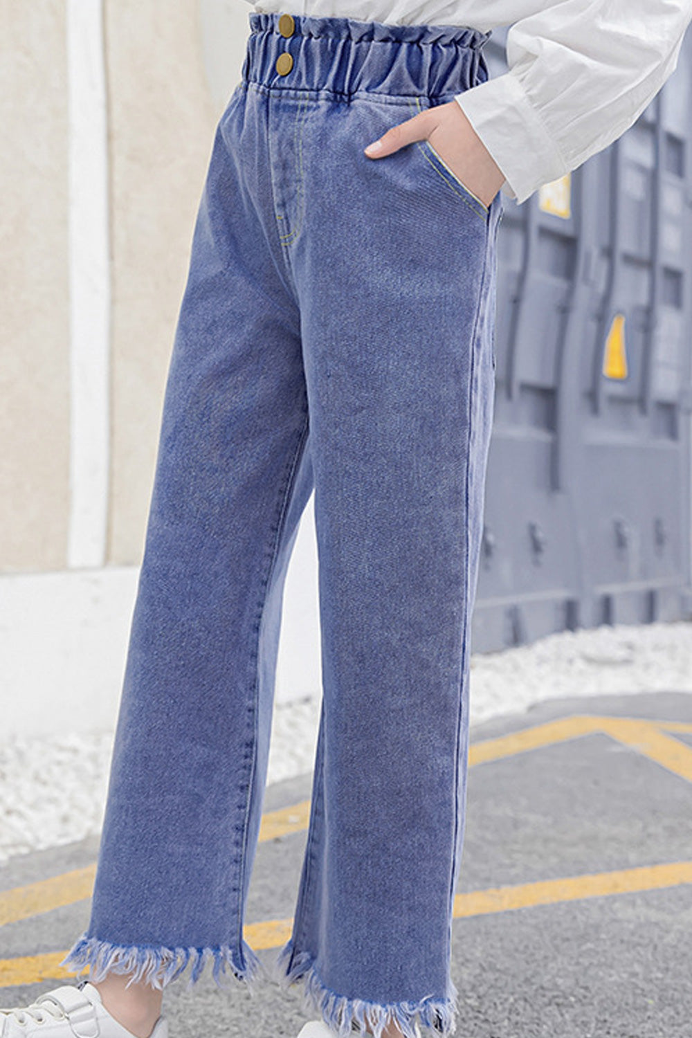 Kids Girls Loose Styled Elastic Waist Comfortable Soft Jeans