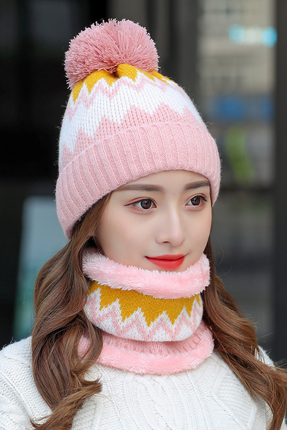 Women Printed Pattern Thick Winter Elegant Knitted Hat