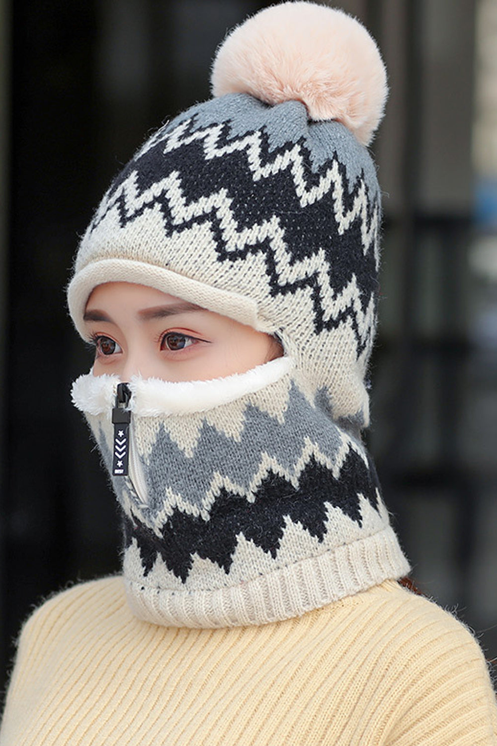 Women Printed Pattern Thick Winter Elegant Knitted Hat