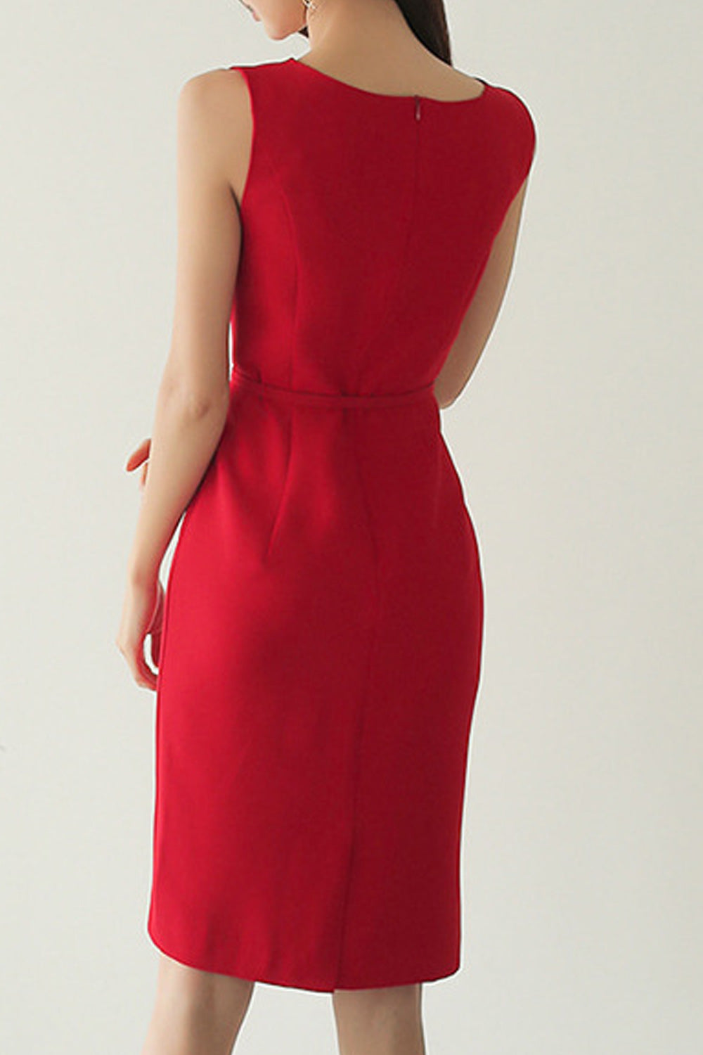 Women Knee Length Solid Pattern Summer Outing Sleeveless Dress