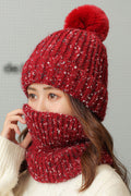 Women Hair Ball Attached Lovely Solid Colored Cozy Knitted Hat