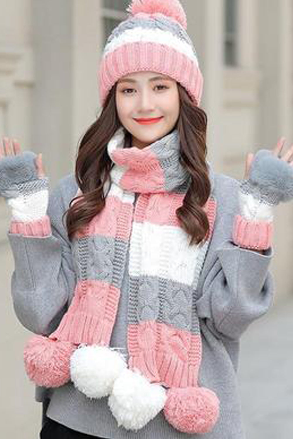 Women Lovely Winter Season Soft Hair Ball Decorated Cozy Knitted Hat