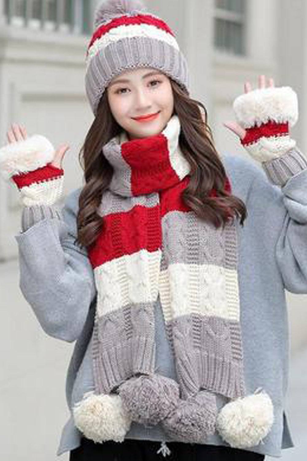 Women Lovely Winter Season Soft Hair Ball Decorated Cozy Knitted Hat