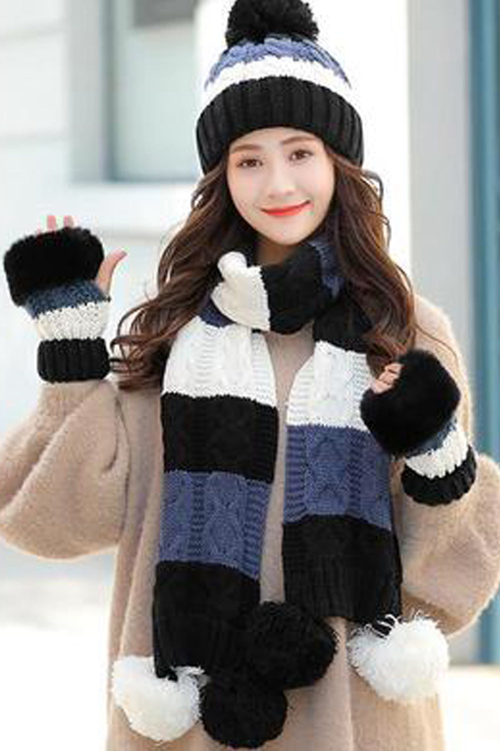Women Lovely Winter Season Soft Hair Ball Decorated Cozy Knitted Hat