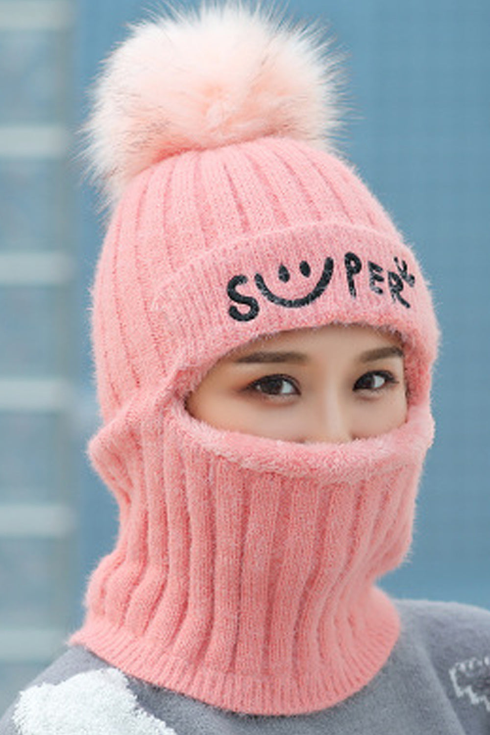 Women Outdoor Cycling Hairball Decoration Thick Knitted Hair