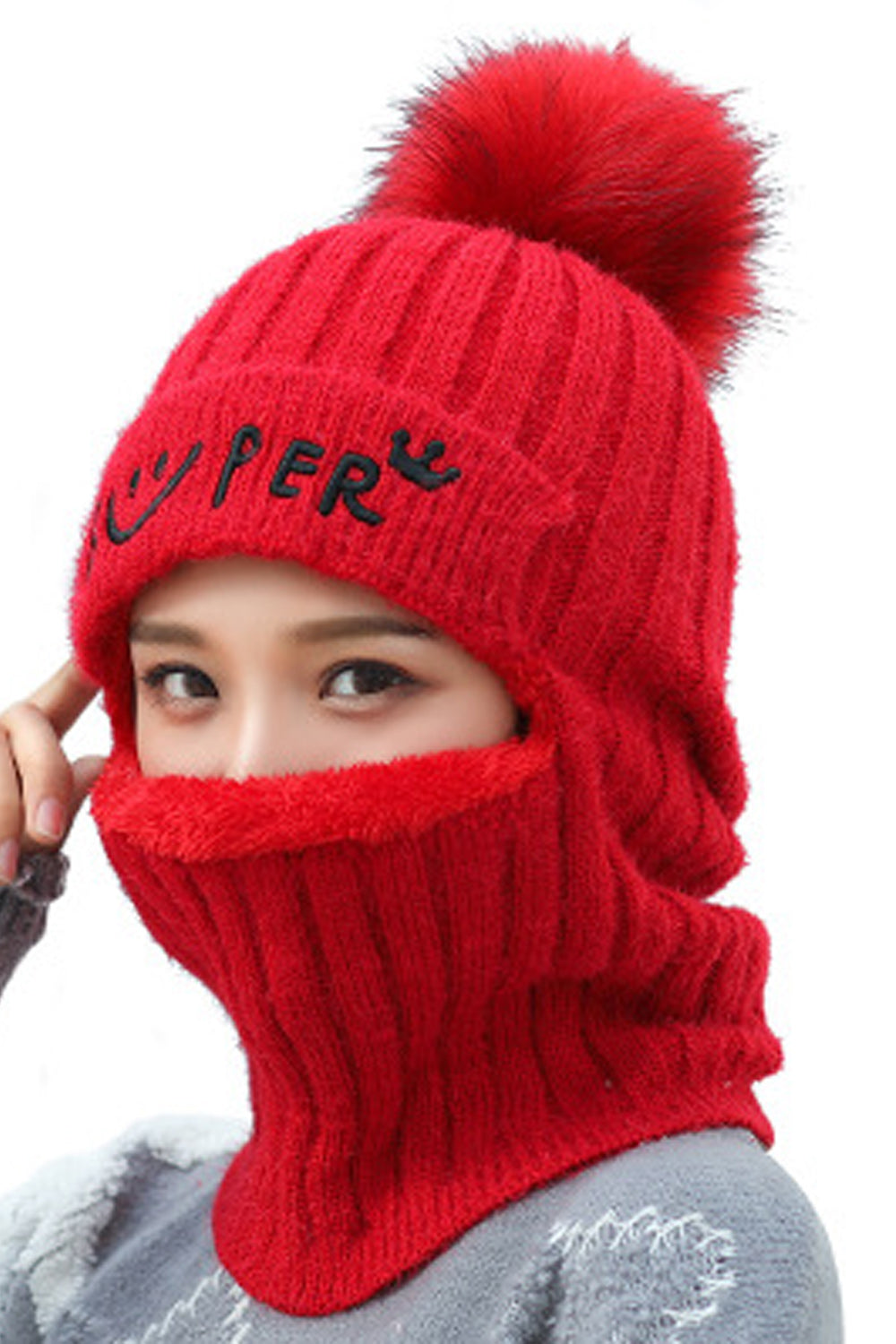Women Outdoor Cycling Hairball Decoration Thick Knitted Hair