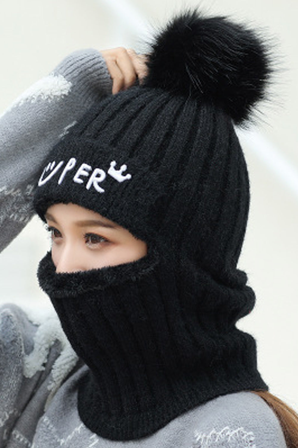 Women Outdoor Cycling Hairball Decoration Thick Knitted Hair