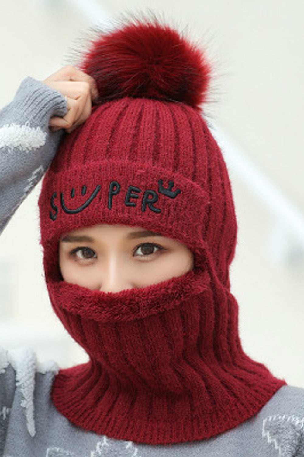 Women Outdoor Cycling Hairball Decoration Thick Knitted Hair