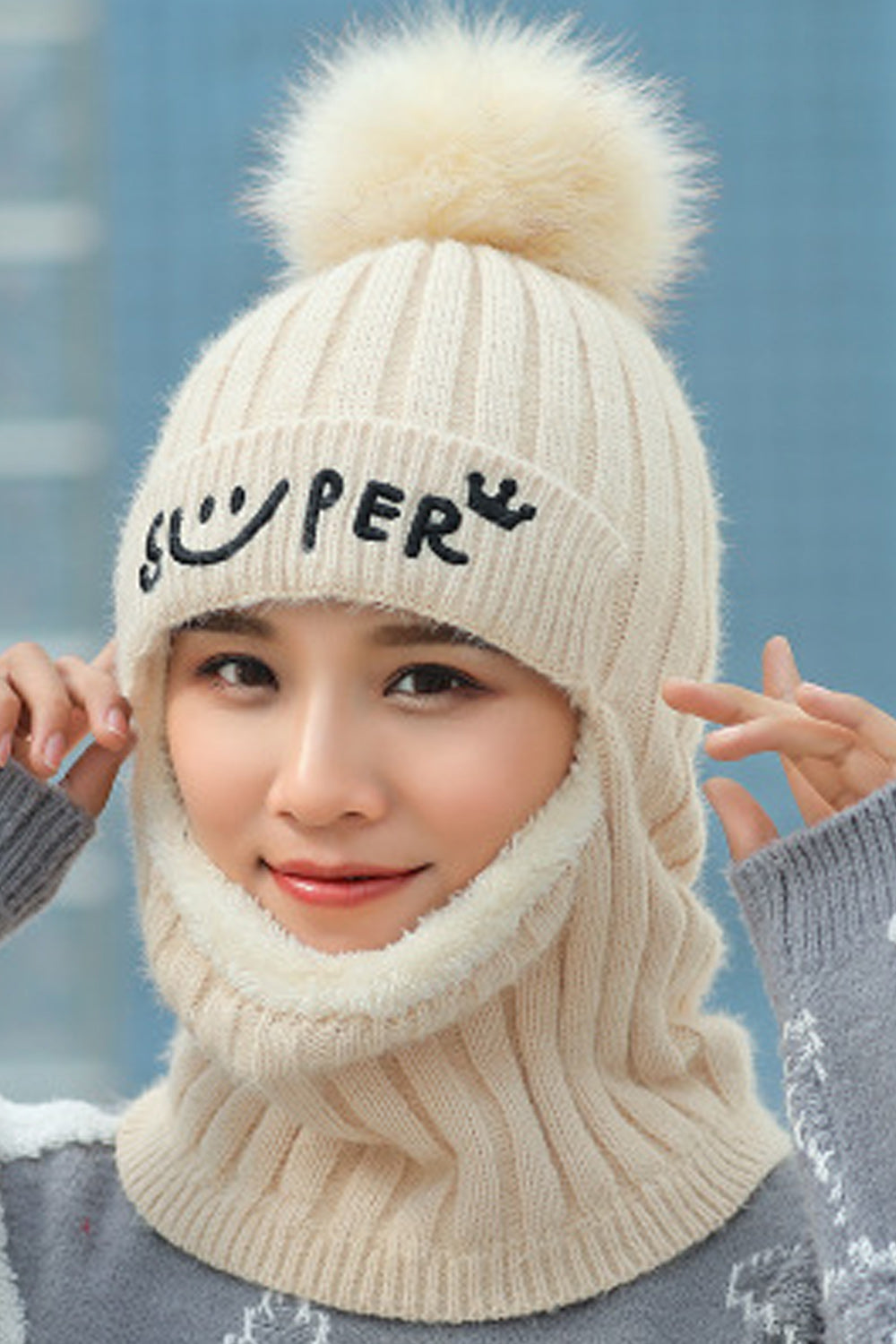 Women Outdoor Cycling Hairball Decoration Thick Knitted Hair