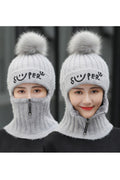 Women Small Zipper Hairball Decoration Casual Warm Knitted Hat