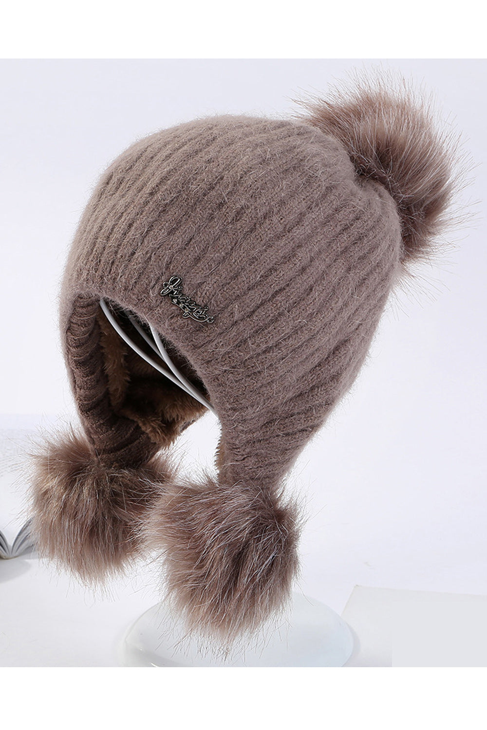 Women Hairball Decorated Earmuffs Casual Knitted Hat