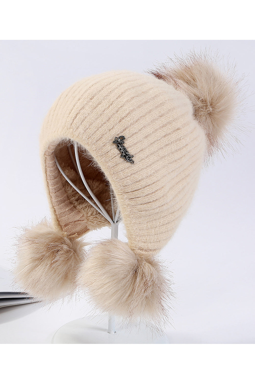 Women Hairball Decorated Earmuffs Casual Knitted Hat