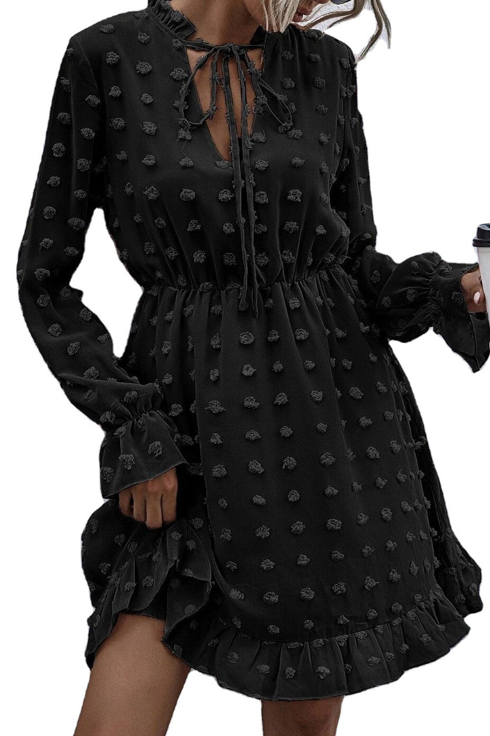 Women Trumpet Long Sleeve Solid Pattern Above Knee Dress