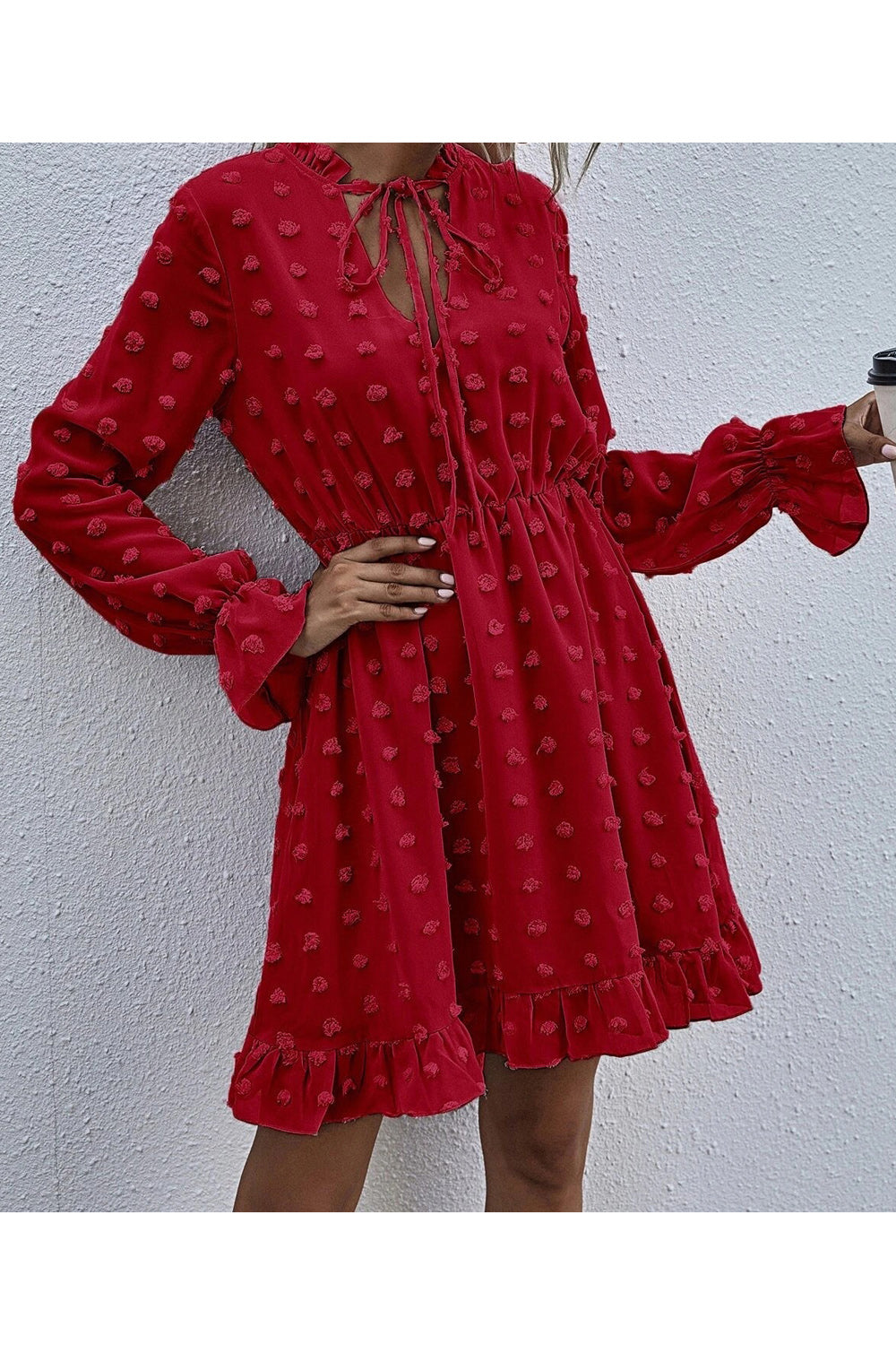 Women Trumpet Long Sleeve Solid Pattern Above Knee Dress