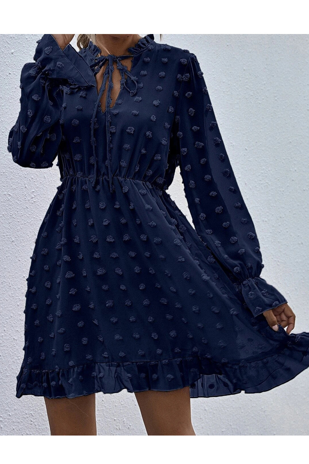 Women Trumpet Long Sleeve Solid Pattern Above Knee Dress